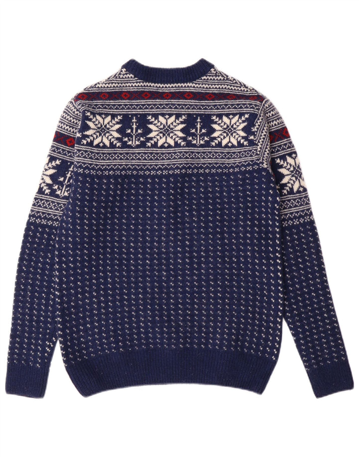 GANT Pull ras du cou pour homme en laine Fair Isle bleu marine Small