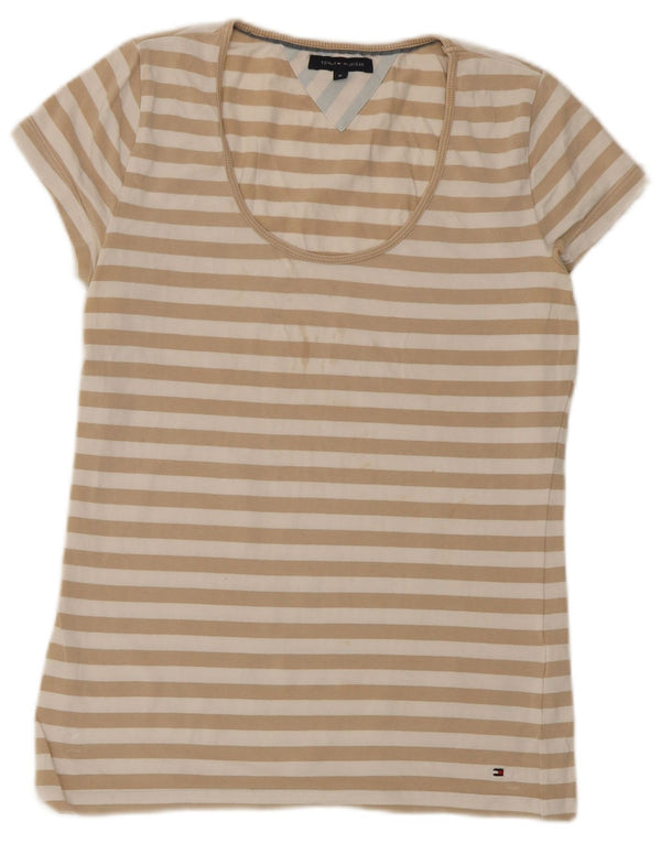 Tommy Hilfiger T-Shirt Femme Top UK 12 Coton Rayé Beige Moyen