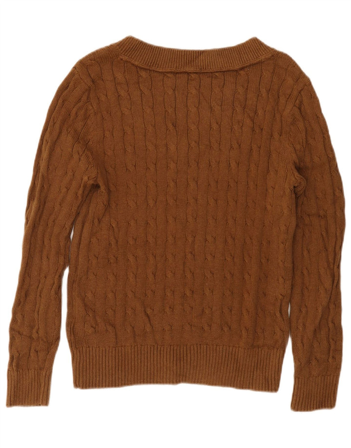 TOMMY HILFIGER Pull col en V pour femme UK 12 Marron moyen Coton
