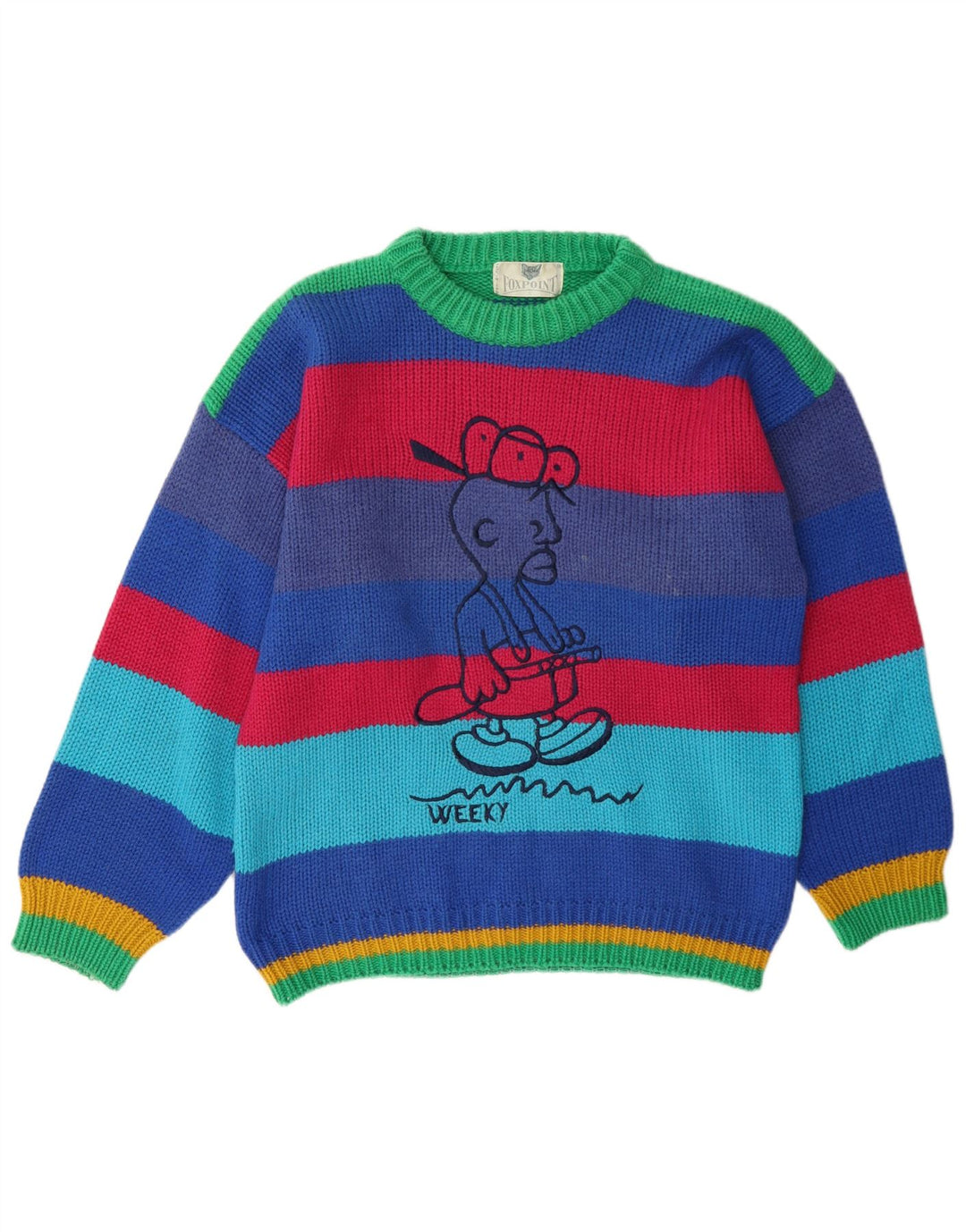 vintage Mens Graphic Crew Neck Jumper Pull Grand Rayé Multicolore