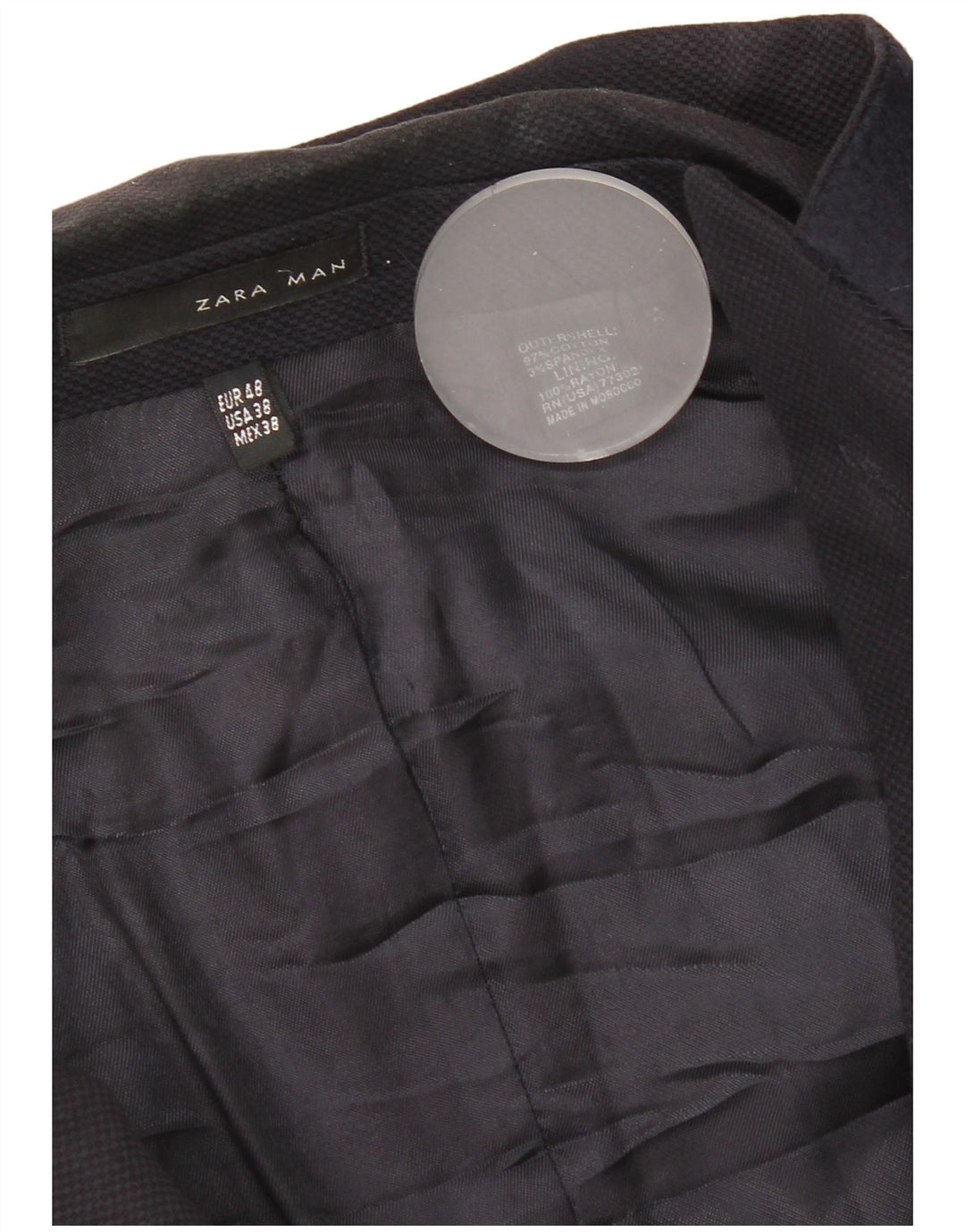 Zara Veste Blazer 2 Boutons Homme EU 48 Bleu Marine Moyen Coton