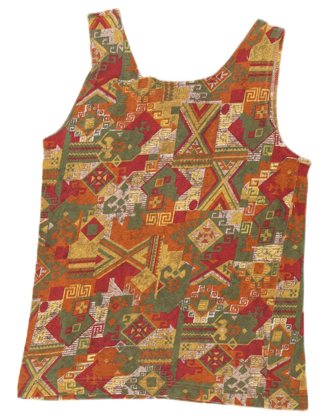 vintage Womens Crop Vest Top UK 10 Petit Géométrique Multicolore