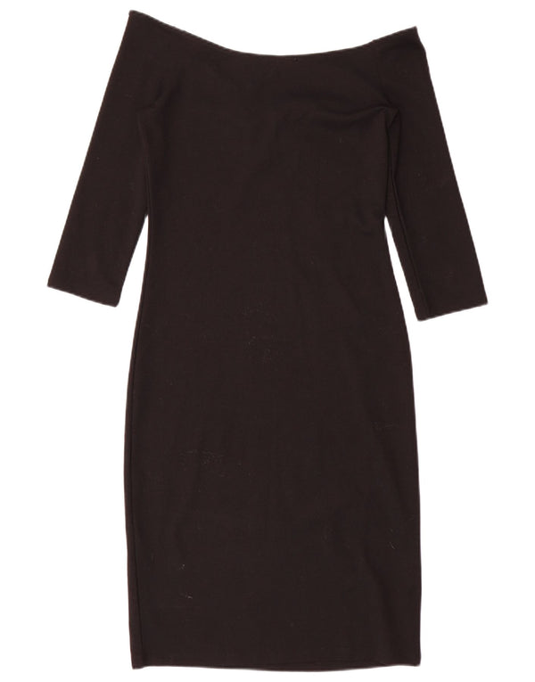 Zara Womens Trafaluc Robe à manches 3/4 et épaules dénudées UK 10 Small Noir
