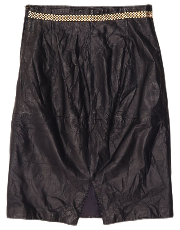 jupe en cuir femme vintage IT 46 Medium W26 Cuir bleu marine