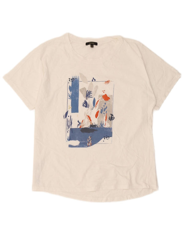 Massimo Dutti T-shirt graphique surdimensionné pour femme UK 6 XS Blanc Coton