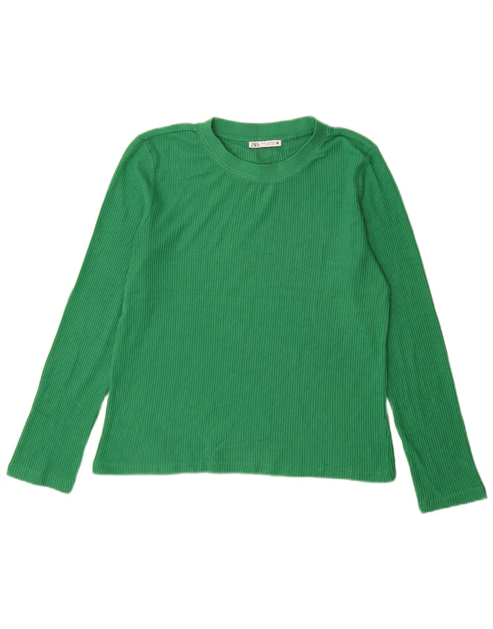 ZARA Femme Top Manches Longues UK 14 Vert Moyen
