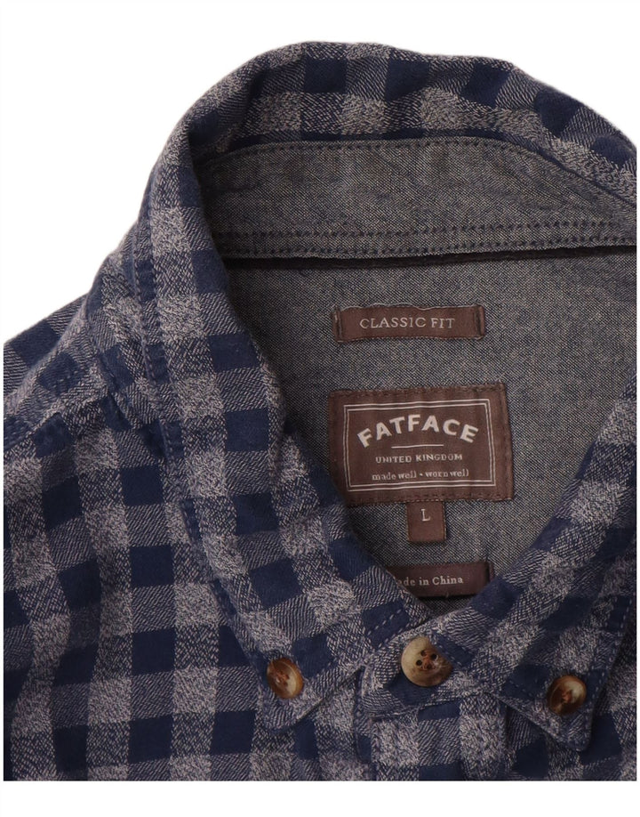 Fat Face Chemise classique en flanelle pour homme en coton vichy bleu Taille L