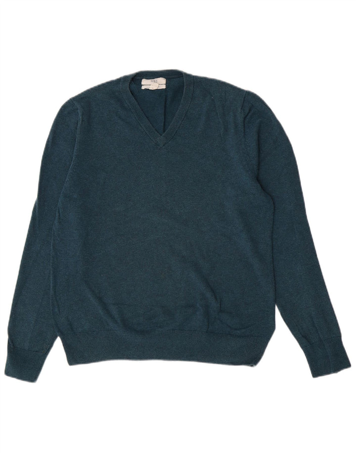 Marks & Spencer Pull Col V Homme Vert Moyen Coton