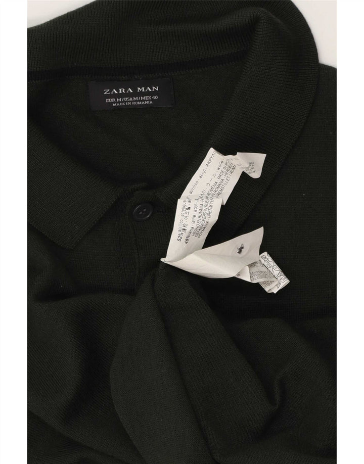 Zara Pull Col Polo Homme Vert Moyen Acrylique