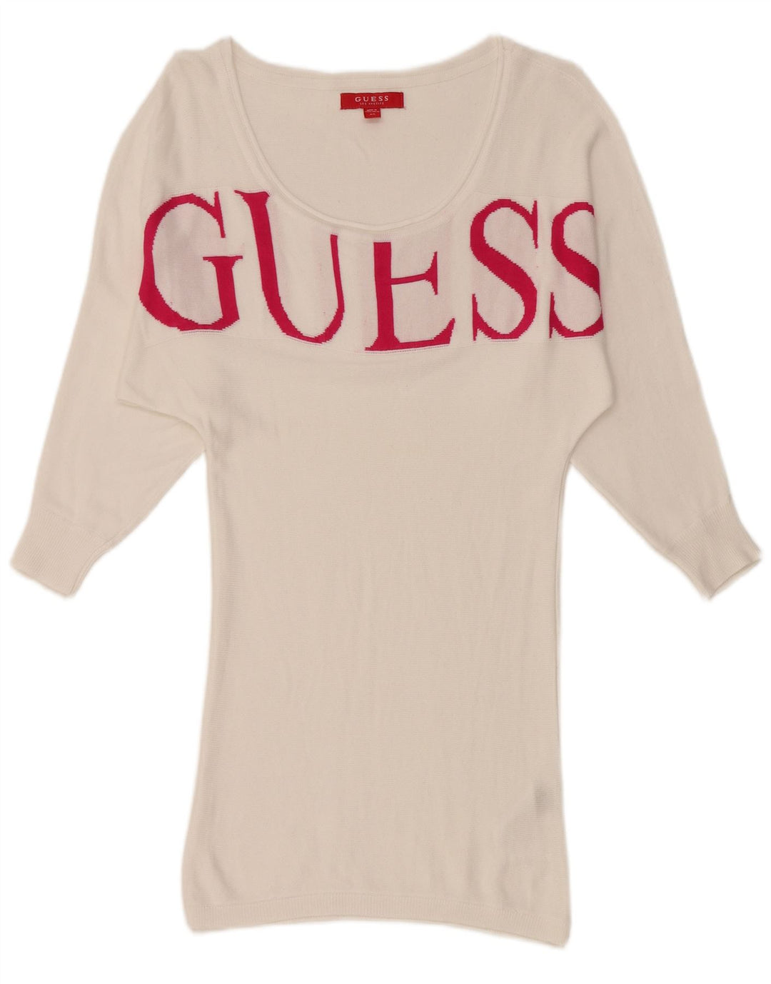 GUESS Robe pull graphique à manches 3/4 pour femme UK 6 XS Viscose blanche