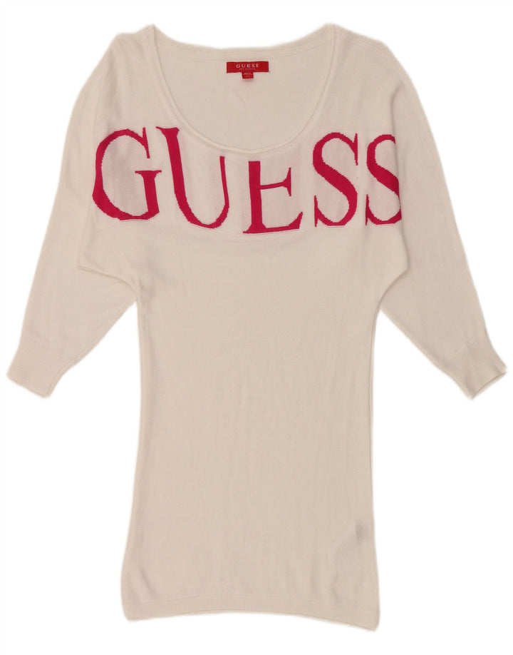 GUESS Robe pull graphique à manches 3/4 pour femme UK 6 XS Viscose blanche