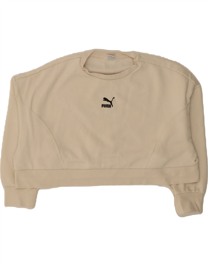 PUMA Womens Crop Oversized Sweatshirt Jumper UK 10 Small Beige Cotton Vintage Puma and Second-Hand Puma from Messina Hembry 