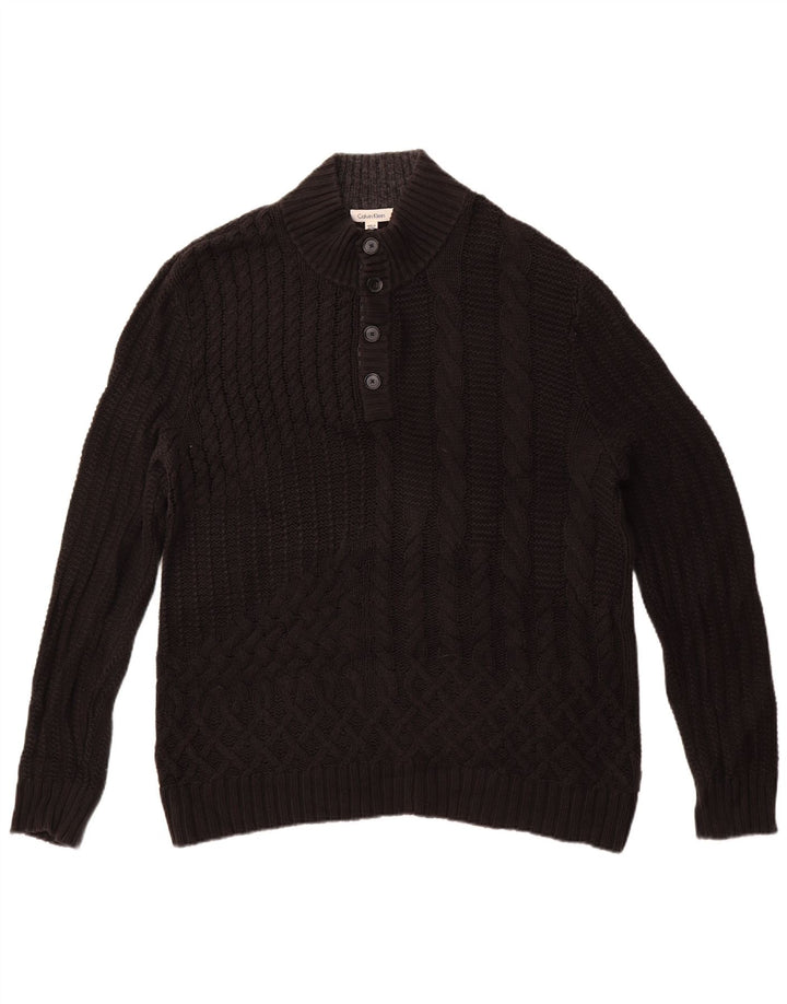 Calvin Klein Pull à col boutonné pour homme XL Noir Coton