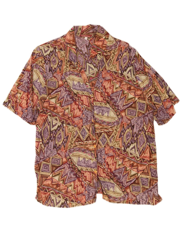 chemise à manches courtes femme vintage UK 10 Petit géométrique multicolore
