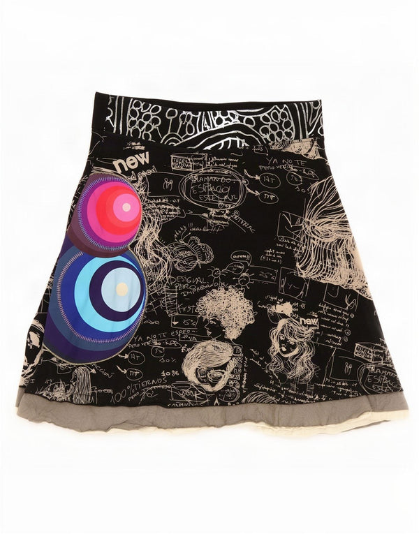 Desigual Jupe trapèze graphique pour femme Large W32 Coton géométrique noir