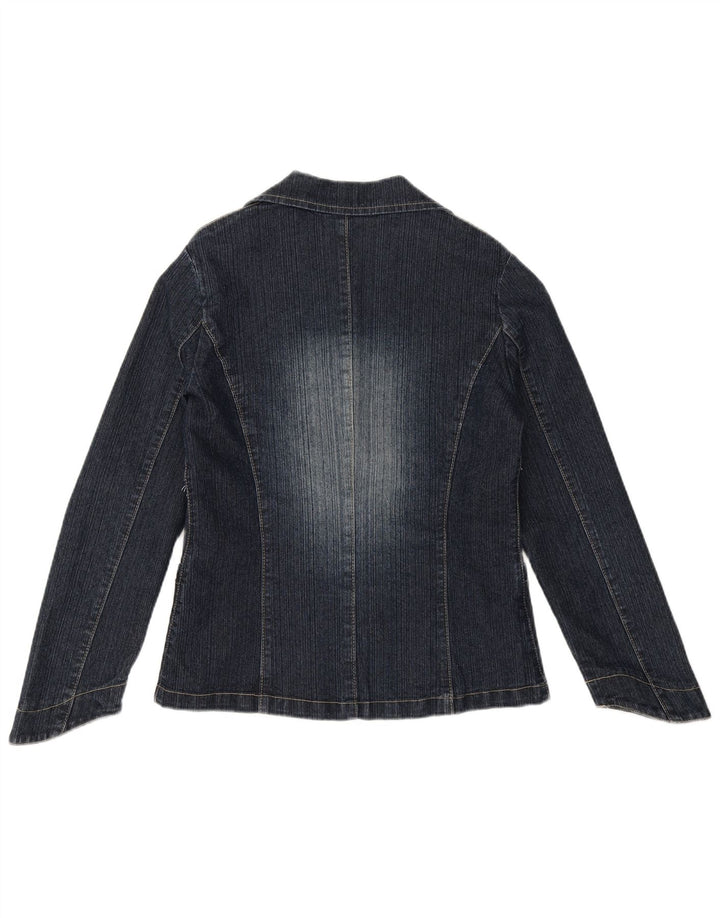 VINTAGE Femme 3 Bouton Denim Blazer Veste UK 10 Petit Coton Bleu Marine