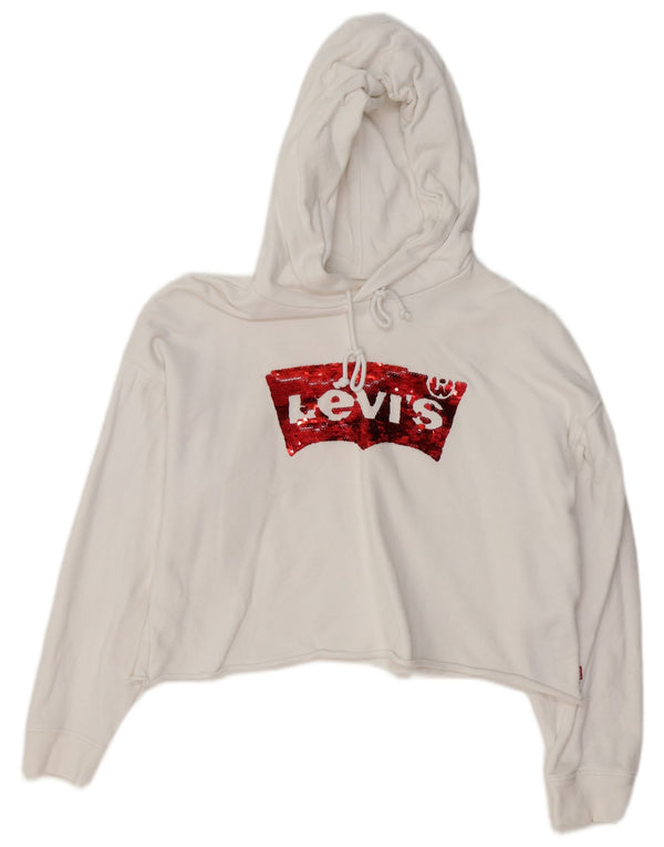 LEVI'S Pull à capuche court surdimensionné pour femme UK 14 en coton blanc moyen