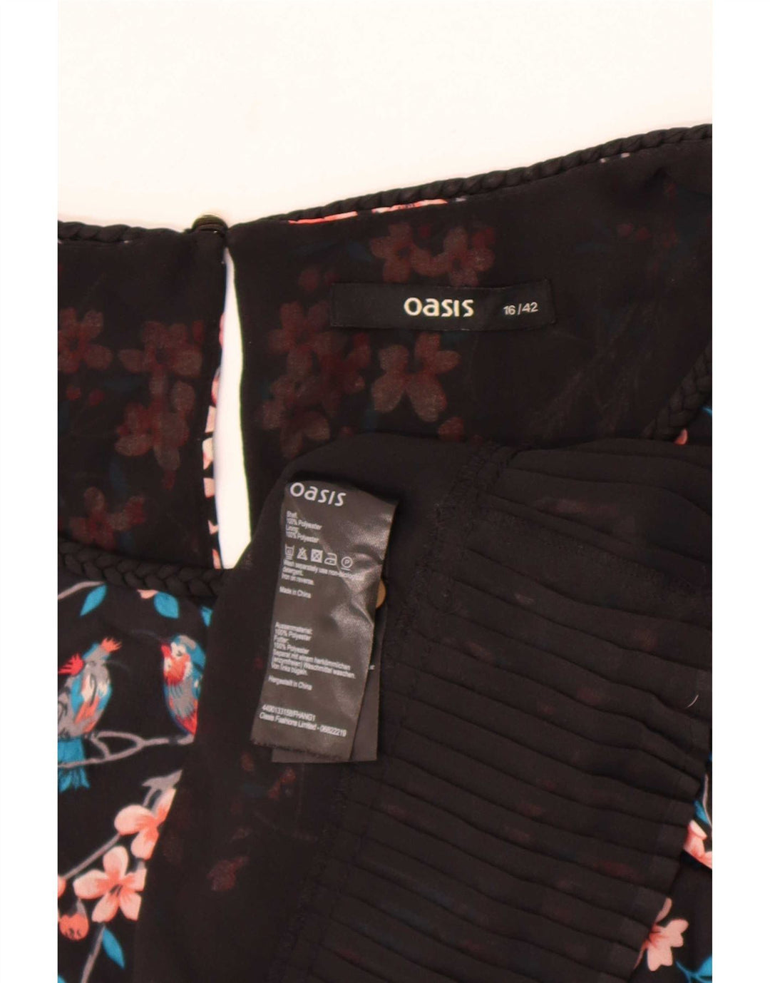 Oasis Chemisier sans manches pour femme UK 46 Grand Noir Floral Polyester