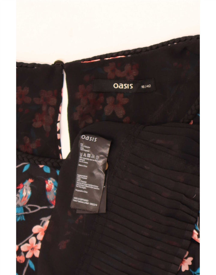 Oasis Chemisier sans manches pour femme UK 46 Grand Noir Floral Polyester