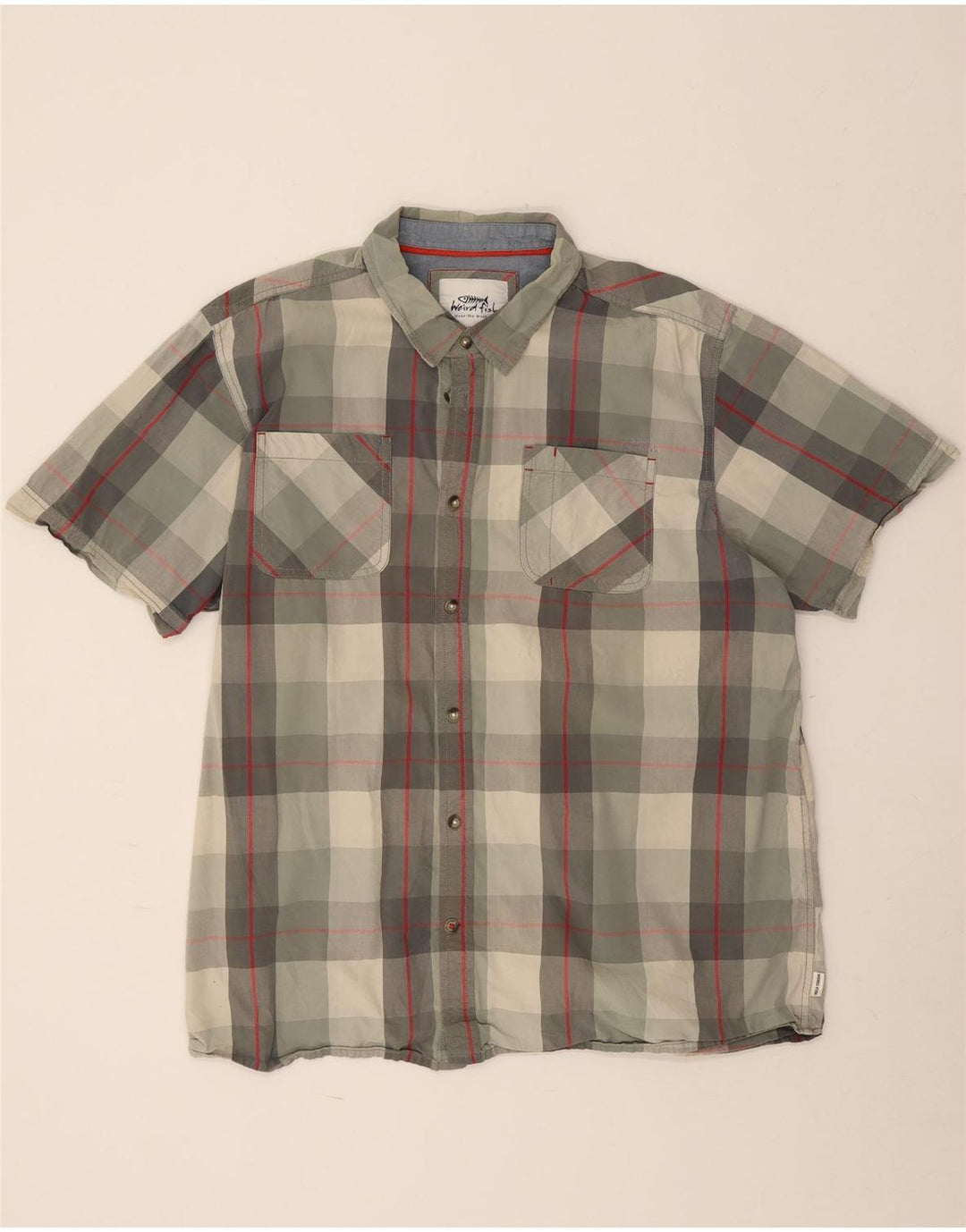 Weird Fish Chemise à manches courtes pour homme 3XL en coton à carreaux kaki