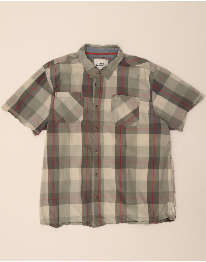 Weird Fish Chemise à manches courtes pour homme 3XL en coton à carreaux kaki