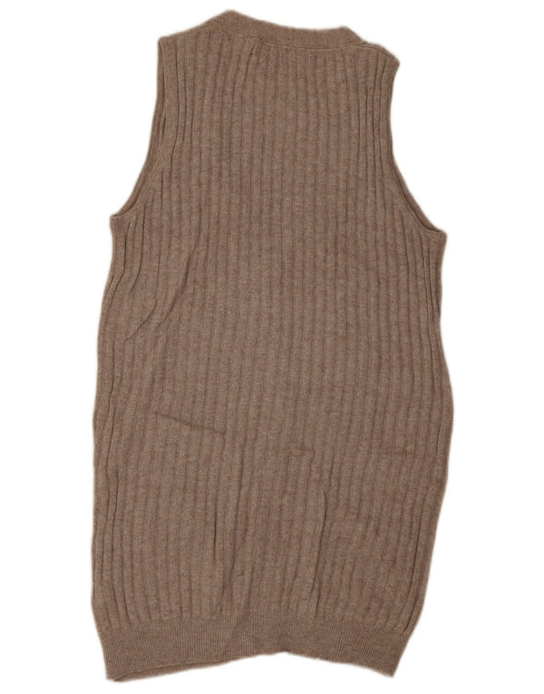 Zara Cardigan long sans manches pour femme UK 14 en coton beige moyen