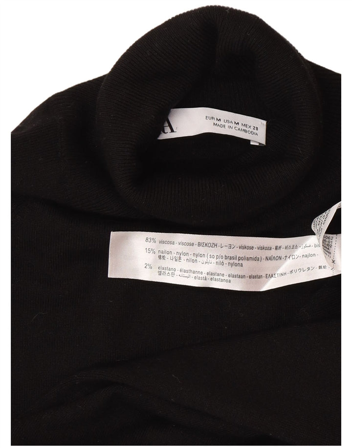 Zara Pull à manches courtes et col roulé pour femme UK 12 Noir moyen