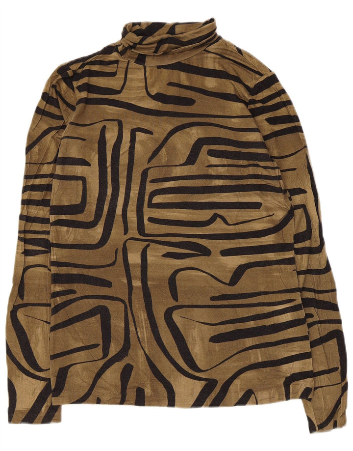 Jigsaw Femme Top Manches Longues UK 10 Petit Marron Géométrique Viscose
