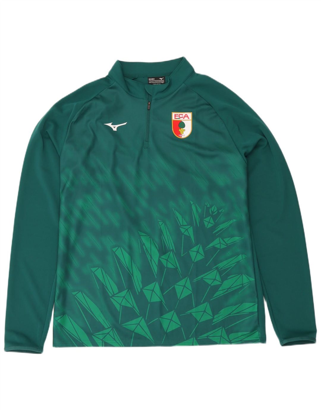 Mizuno Hommes Zip Neck Graphic Top Manches Longues 3XL Vert Géométrique Polyester