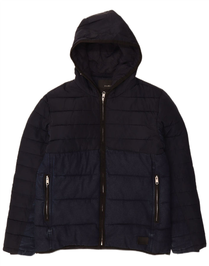 ZARA Veste matelassée à capuche pour homme UK 38 Bleu marine moyen Colourblock