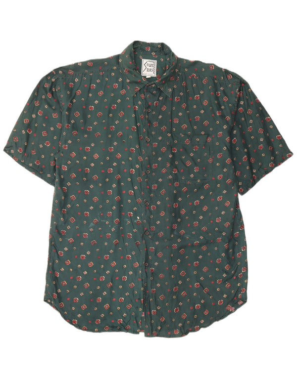 Fuzi Silks Chemise à manches courtes pour homme Motif floral vert