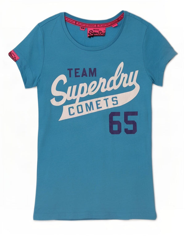 Superdry T-Shirt Graphique Femme UK 6 XS Bleu Coton
