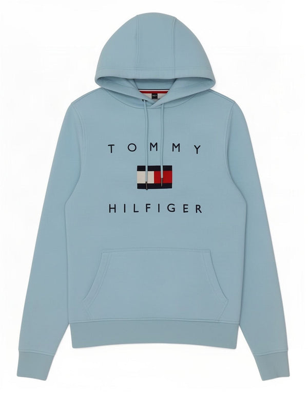 Tommy Hilfiger Womens Graphic Hoodie Jumper UK 12 Medium Blue Cotton