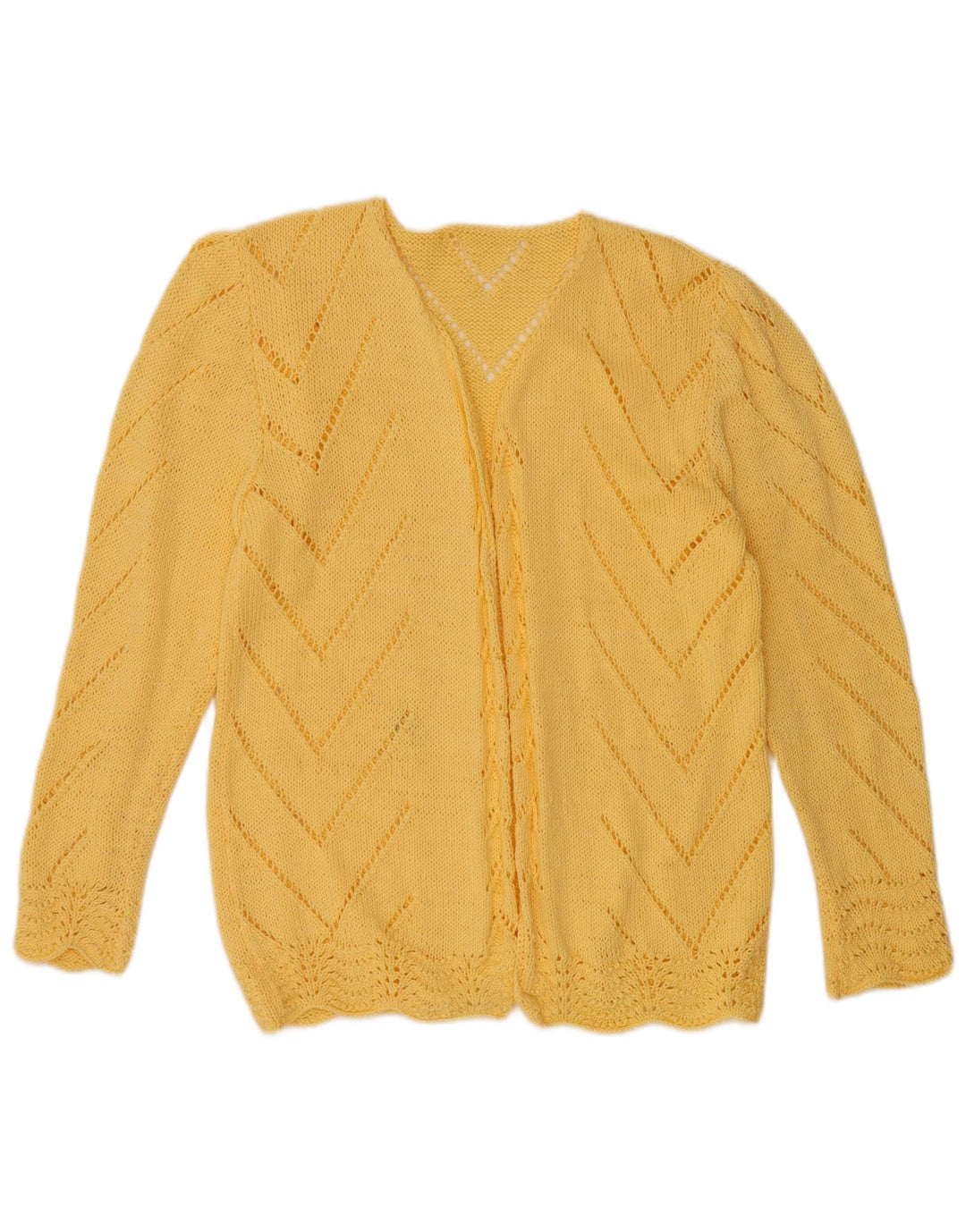 VINTAGE Pull Cardigan Ouvert Femme UK 12 Jaune Moyen