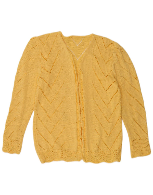 VINTAGE Pull Cardigan Ouvert Femme UK 12 Jaune Moyen