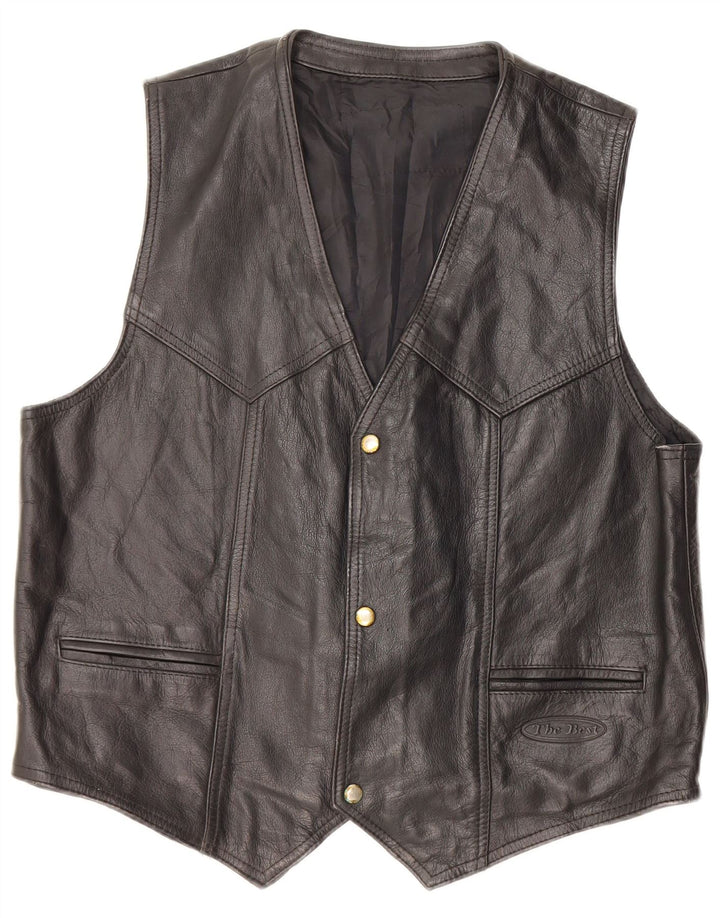 VINTAGE Gilet en cuir homme noir moyen
