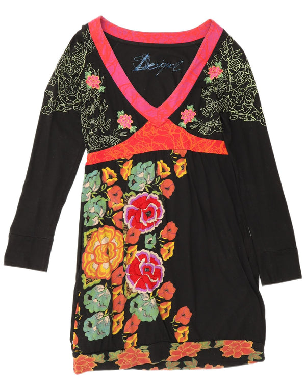 Desigual Robe fourreau à manches longues pour femme UK 42 Medium Noir Floral