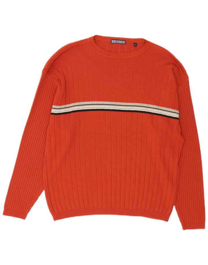 Lerros Pull Col Rond Homme Coton Rayé Orange Moyen
