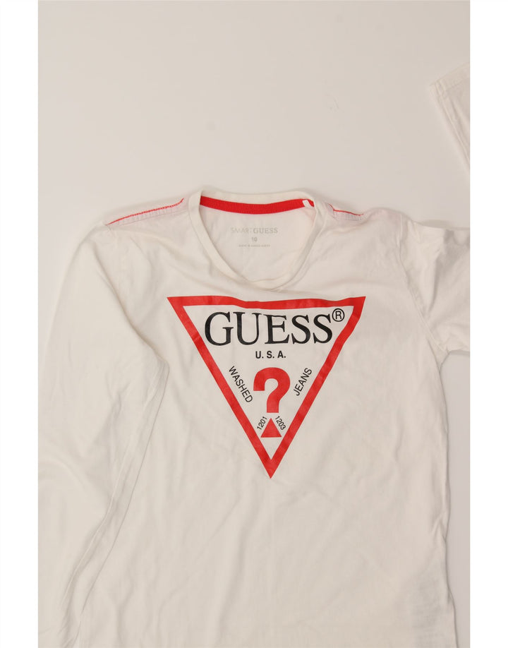 GUESS Boys Graphic Top Long Sleeve 9-10 Years White Cotton Vintage Guess and Second-Hand Guess from Messina Hembry 