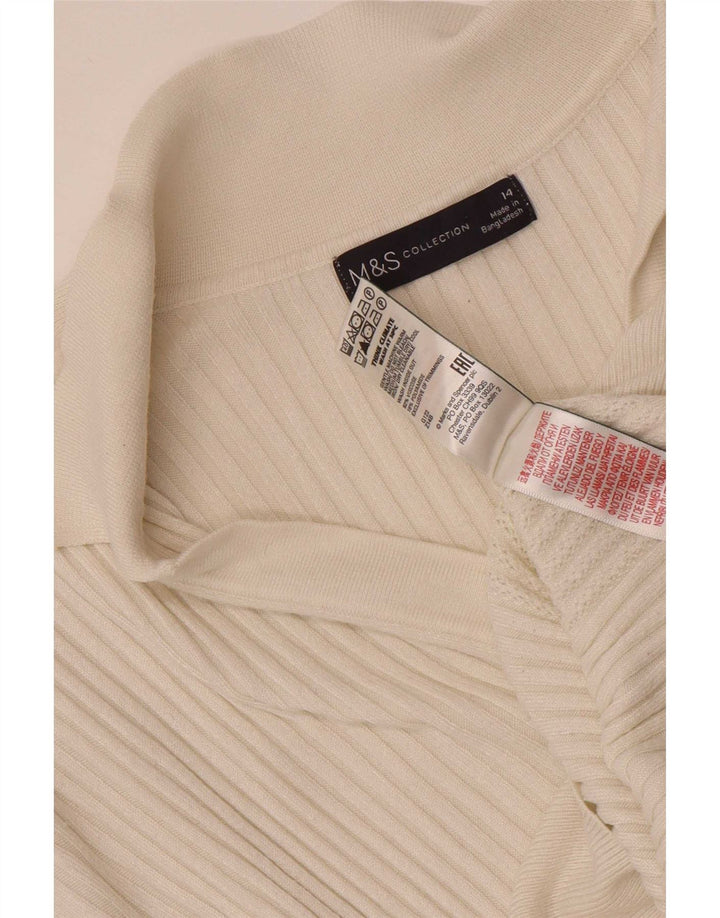 Marks & Spencer Pull col polo pour femme UK 14 Viscose blanc moyen