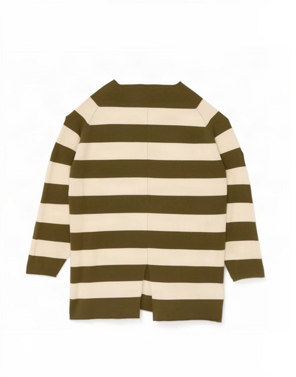 Zara Pull à manches 3/4 et col bateau pour femme UK 10 Petit kaki rayé