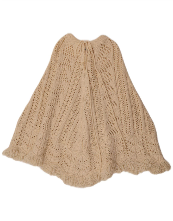 Sisley Femme Poncho Jumper Taille Unique Laine Blanc Cassé
