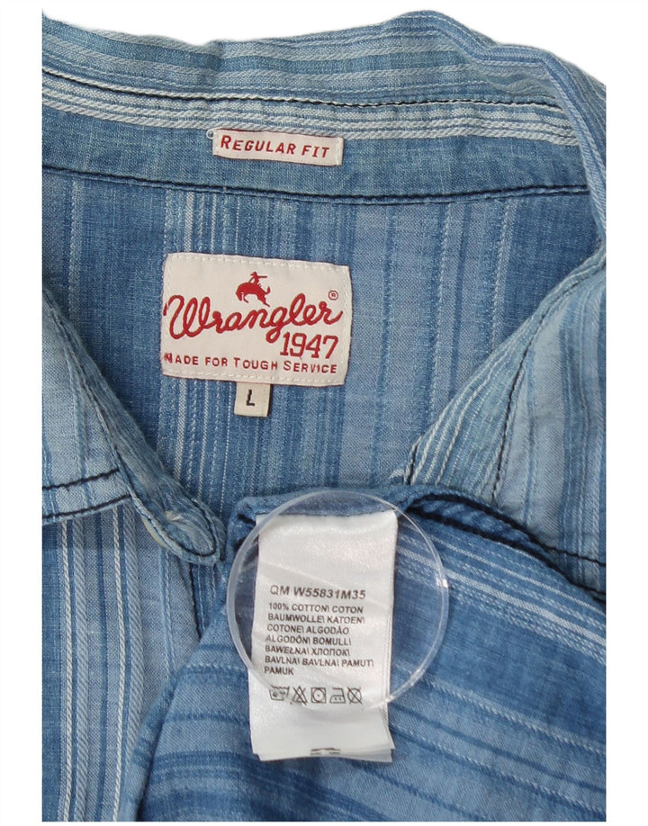 WRANGLER Chemise en flanelle pour homme, coupe régulière, grand coton rayé bleu