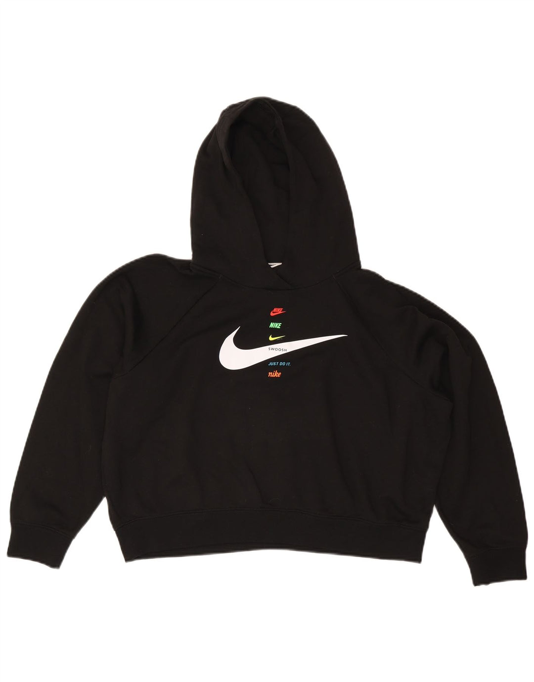 Nike Femme Swoosh Graphic Sweat à capuche surdimensionné UK 14 Grand Noir