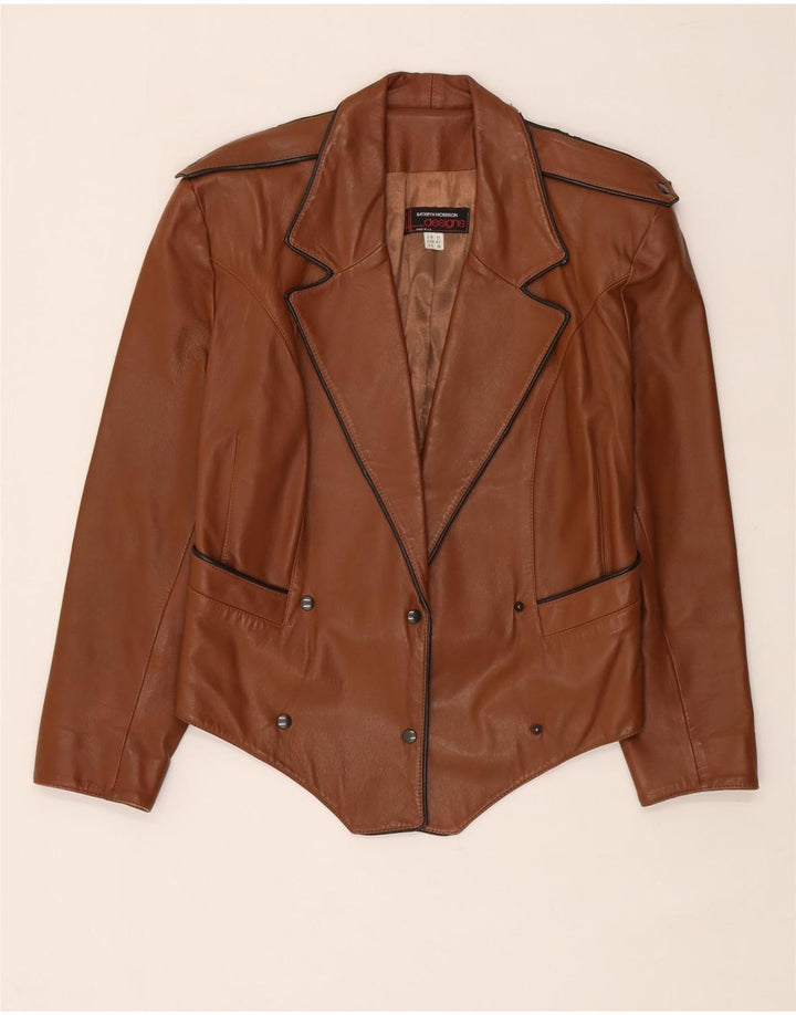 veste en cuir militaire vintage femme crop UK 12 brun moyen