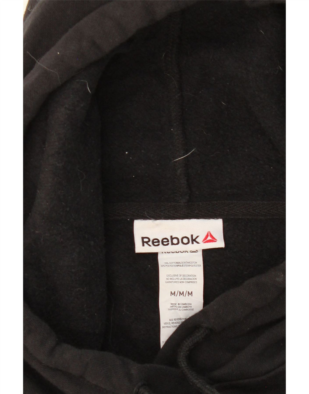 REEBOK Mens Graphic Hoodie Jumper Medium Black Cotton Vintage Reebok and Second-Hand Reebok from Messina Hembry 