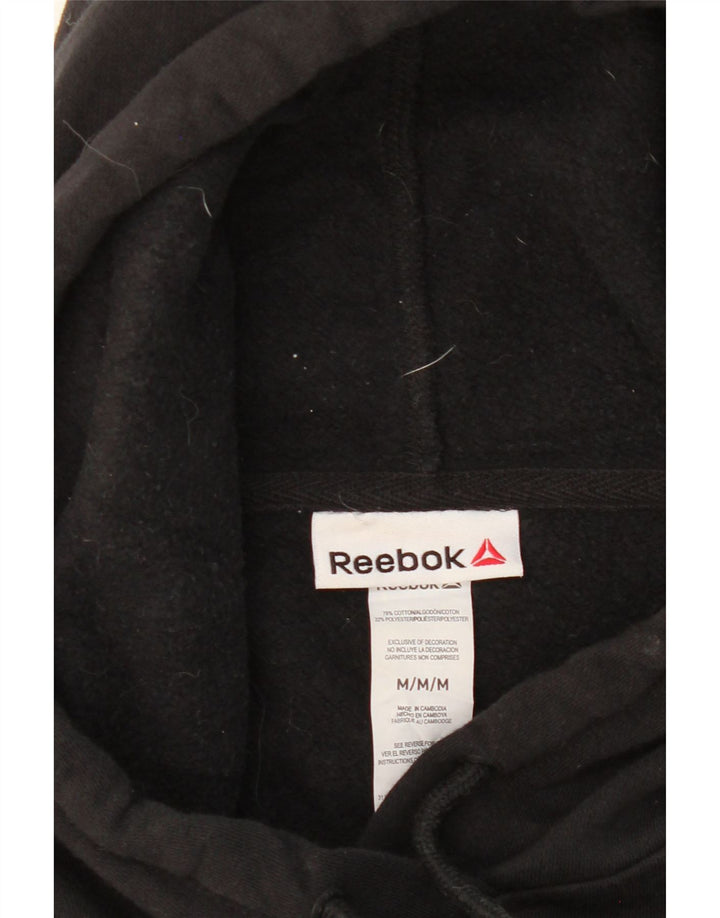 REEBOK Mens Graphic Hoodie Jumper Medium Black Cotton Vintage Reebok and Second-Hand Reebok from Messina Hembry 