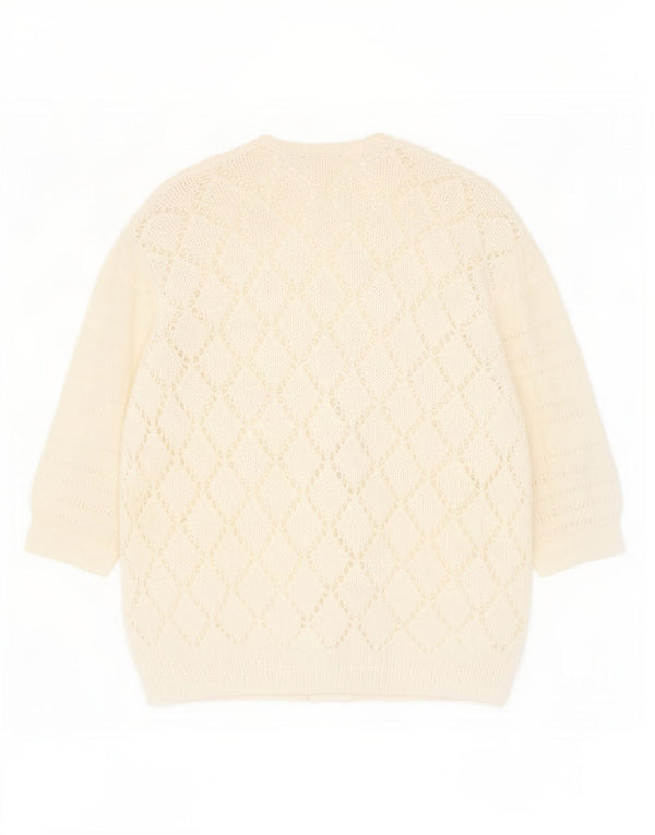 vintage Femmes Voir à travers Cardigan Pull UK 14 Moyen Blanc Moucheté