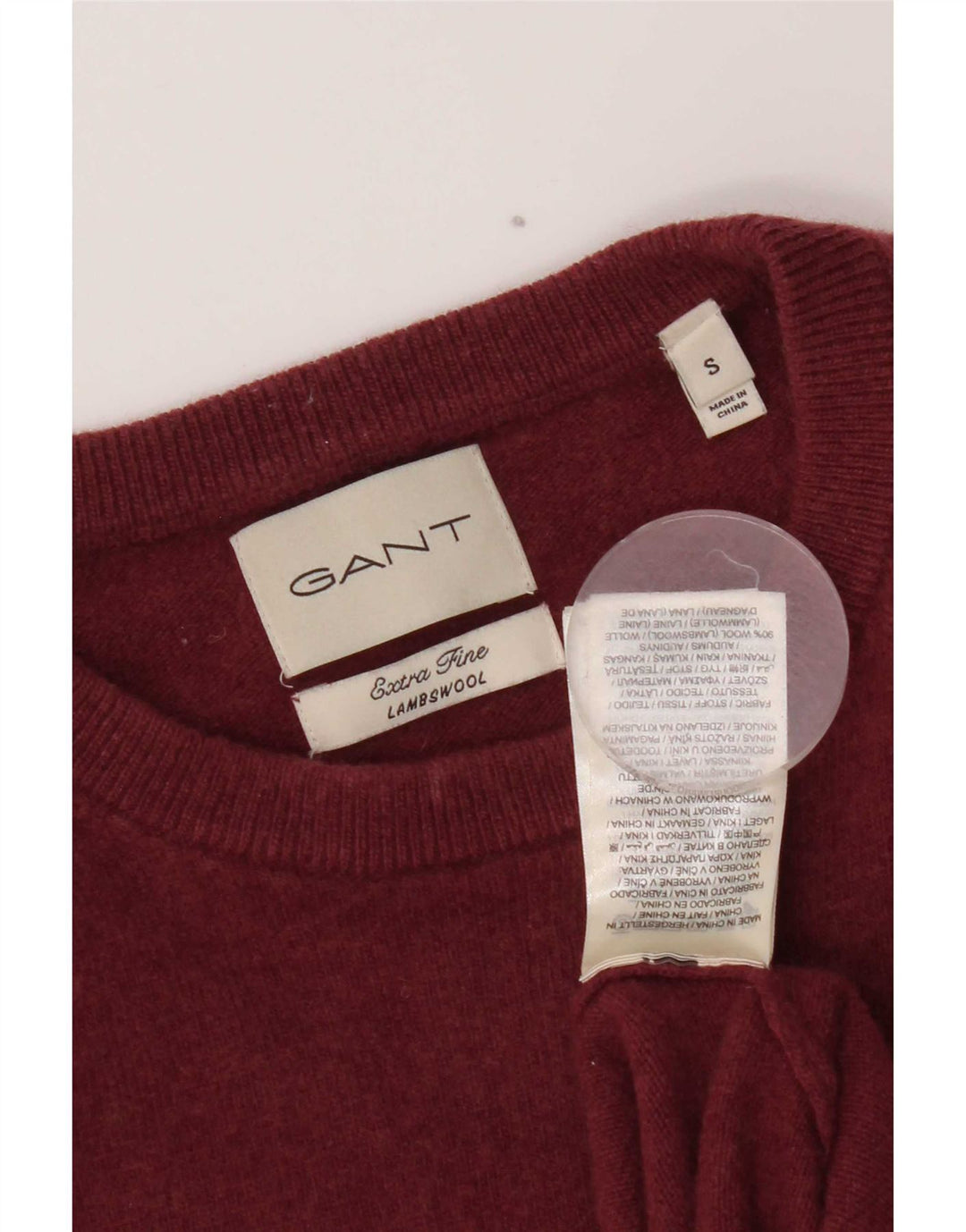 Gant Pull à col rond pour homme en laine d'agneau bordeaux Small