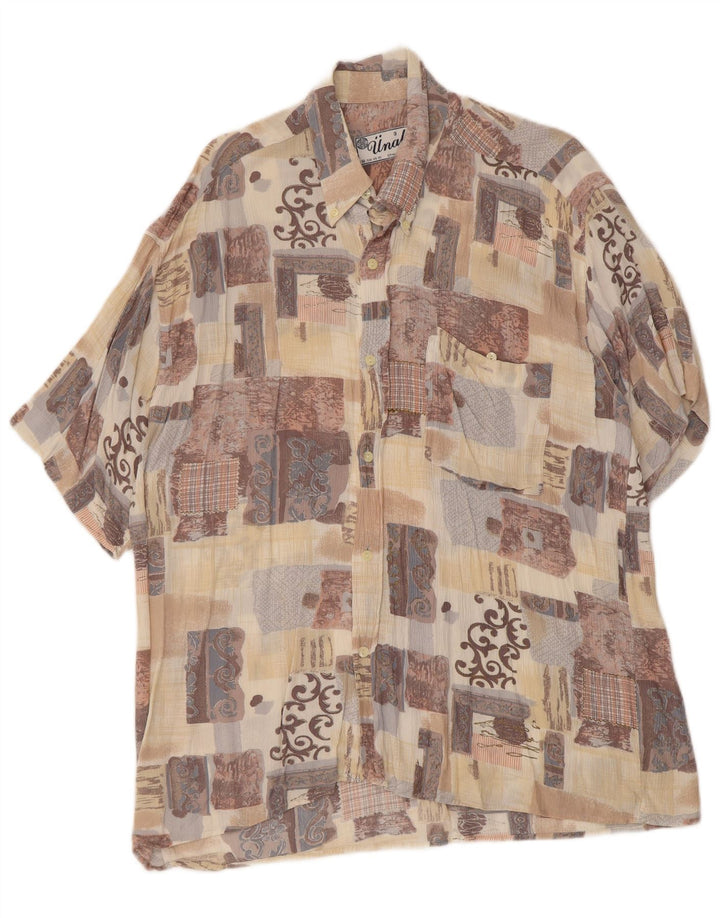 Chemise à manches courtes homme vintage grand patchwork beige
